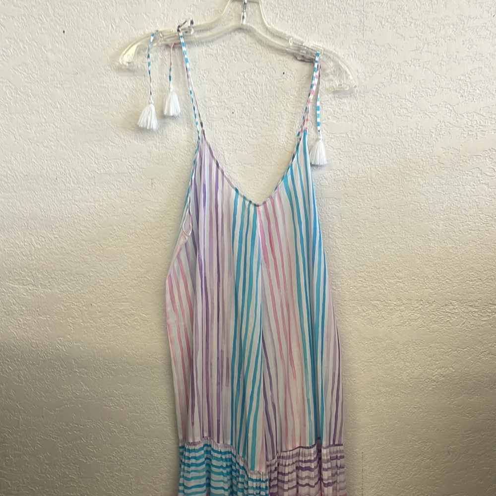 BINDU Angelica Size Small Turquoise and White Striped Maxi Dress Sundress - Picture 7 of 9